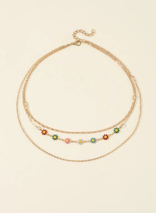 تايك تو عقد متعدد الطبقات بدلايات زهور ملونة